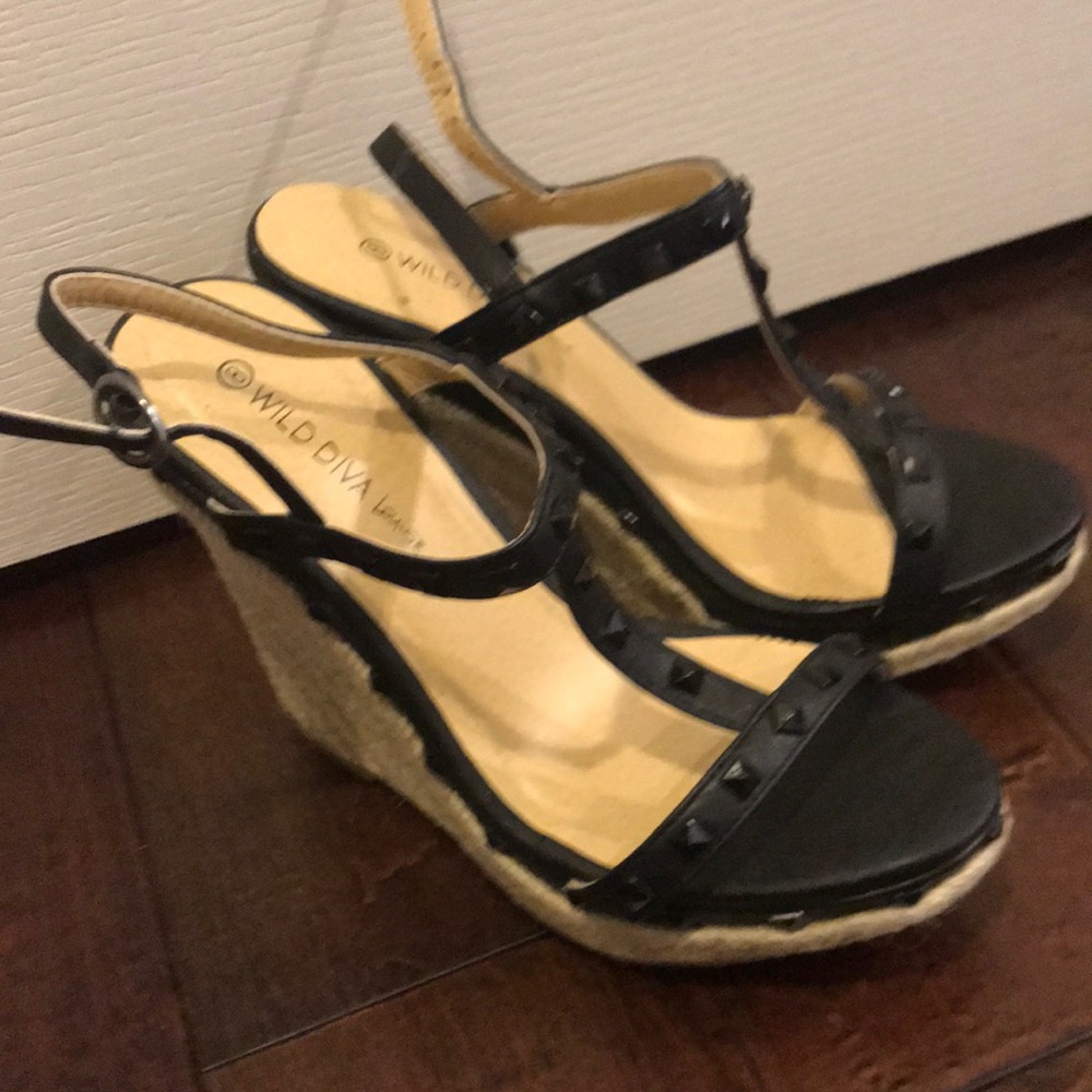Wild Diva black studded wedges